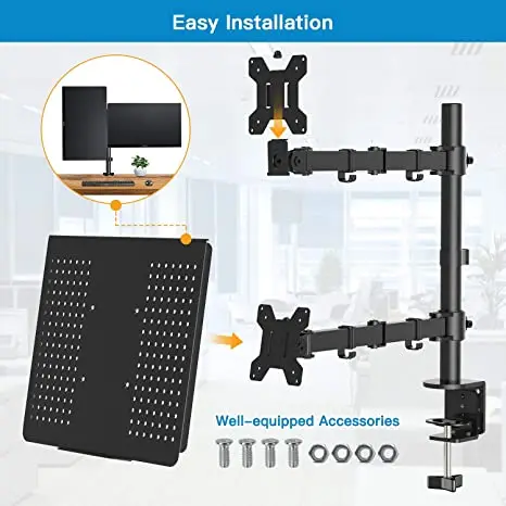 MG Dual Monitor Stand Arms With Laptop Tray Clamp Desk Mount VESA Screen PC Laptop 2 in 1 Adjustable Monitor and Laptop  Riser