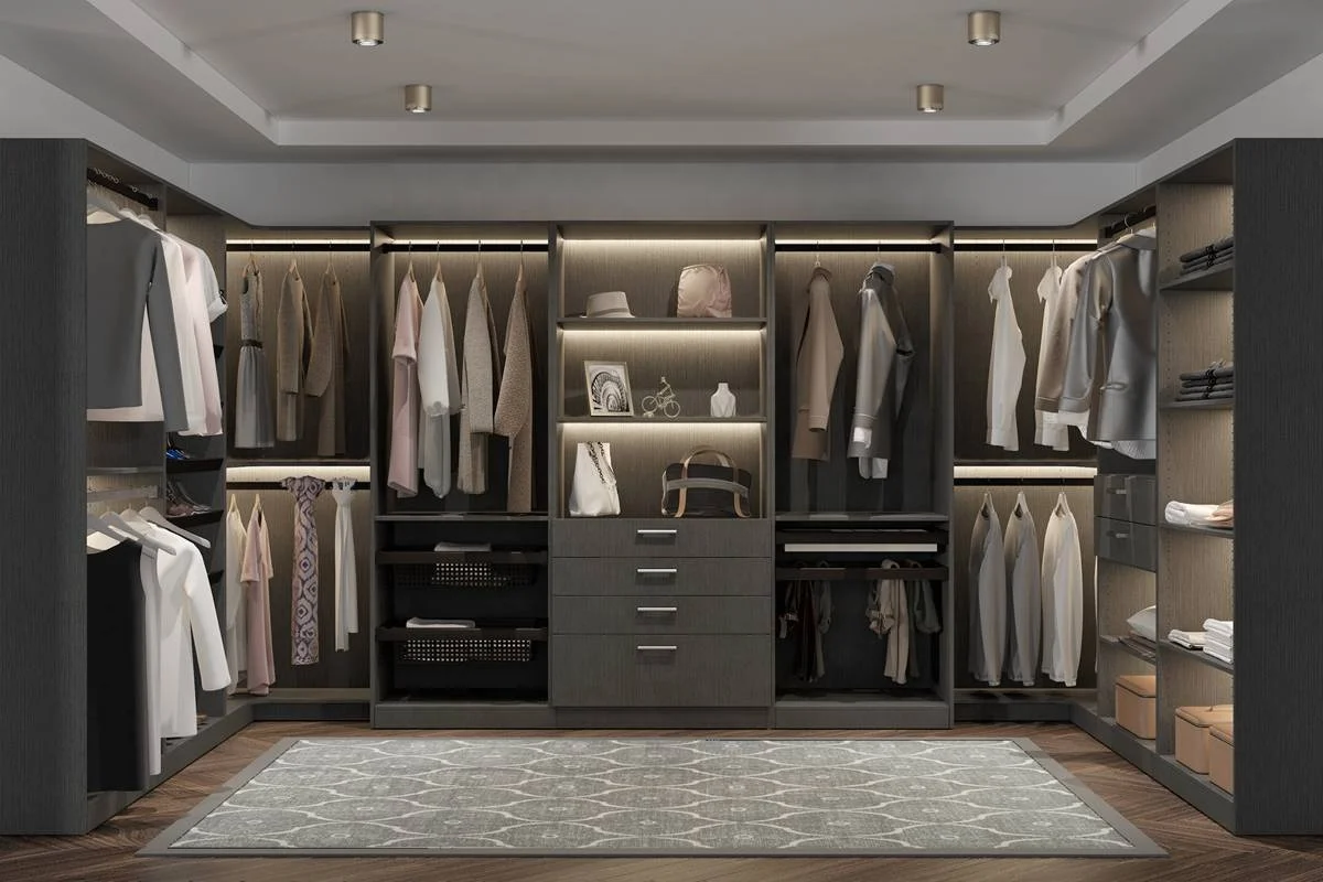 Modern Walk in Robe Wooden Wardrobe Walk in Closet for Bedroom with Sliding Door