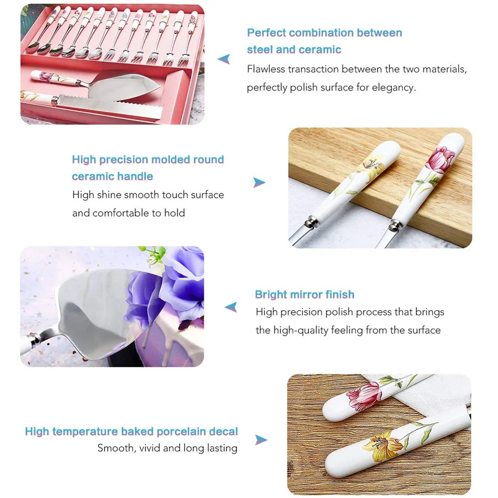 Набор столовых приборов с керамической ручкой из нержавеющей стали