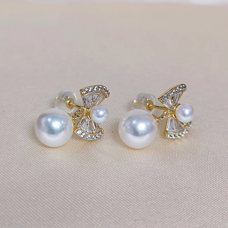 Wuzhou Ls Jewelry 18k Gold Bow Sea Pearl Nanyang Gold Pearl Earrings ...