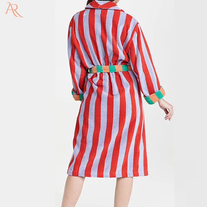 Comfortable Soft Men's and Women's Style Striped Nightgown Winter Velvet Robe