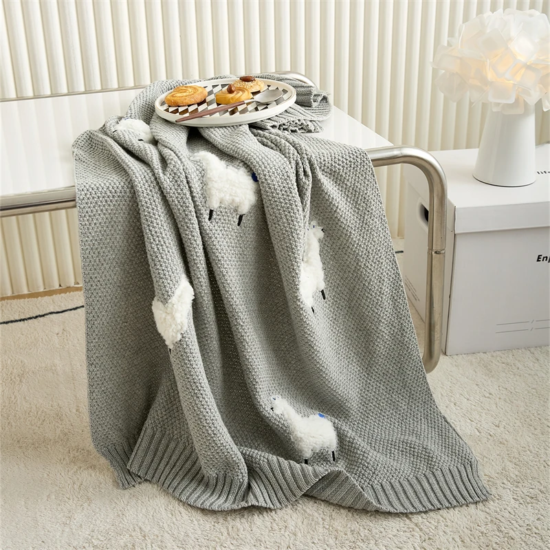 Super Cozy Cute  Sheep Jacquard Baby Knitted Throw Blanket For Children  and Newborn Baby  Blanket  SX supplier