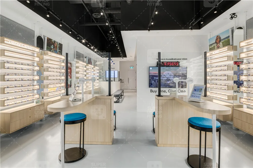 Optometrist Sunglasses Shop Display Cabinet Custom Wooden Eyewear Store Interior Design Decoration Display Rack for Optical Shop