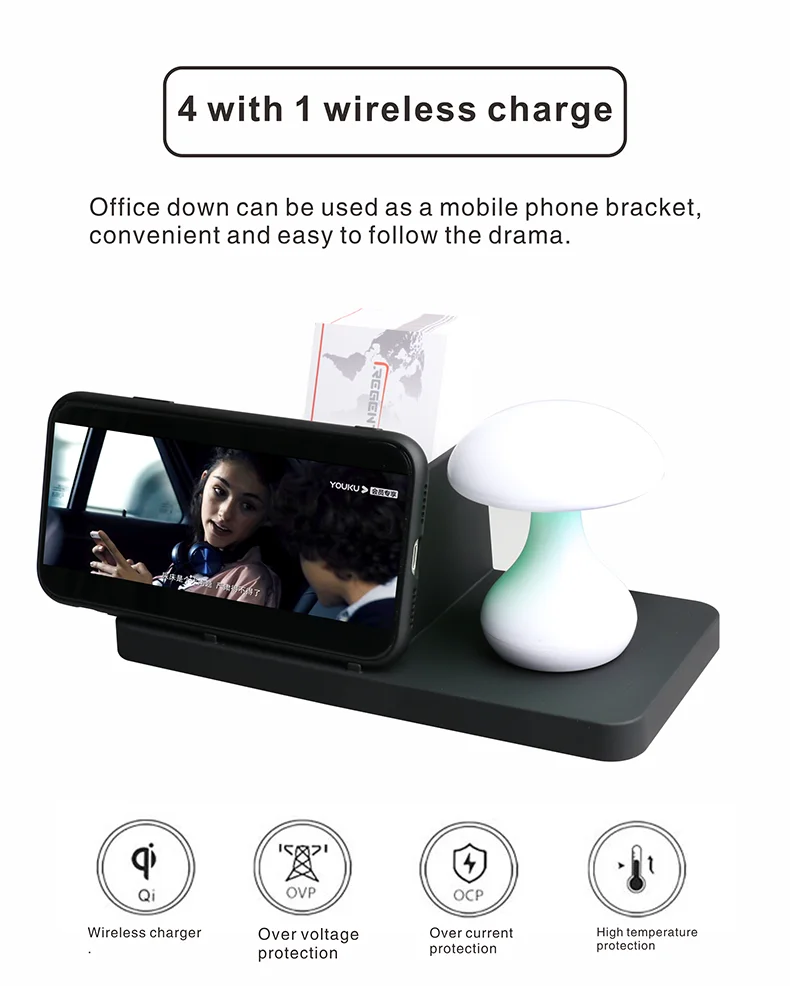 2021 New Wireless Charger Docking Station 4 in 1 Charging Station For Mobile Phone Wireless Earphone 1/2/3 Watch Small Light