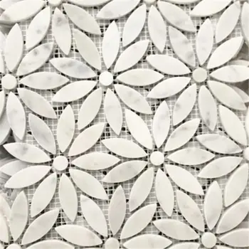 Carrara White Daisy Field Flower Waterjet Mosaic Tile Polished