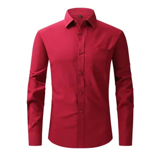 Professional Men's Twill  Work Shirt Four-Sided Elastic and Anti-Wrinkle Single Breasted for Summer and Autumn Business