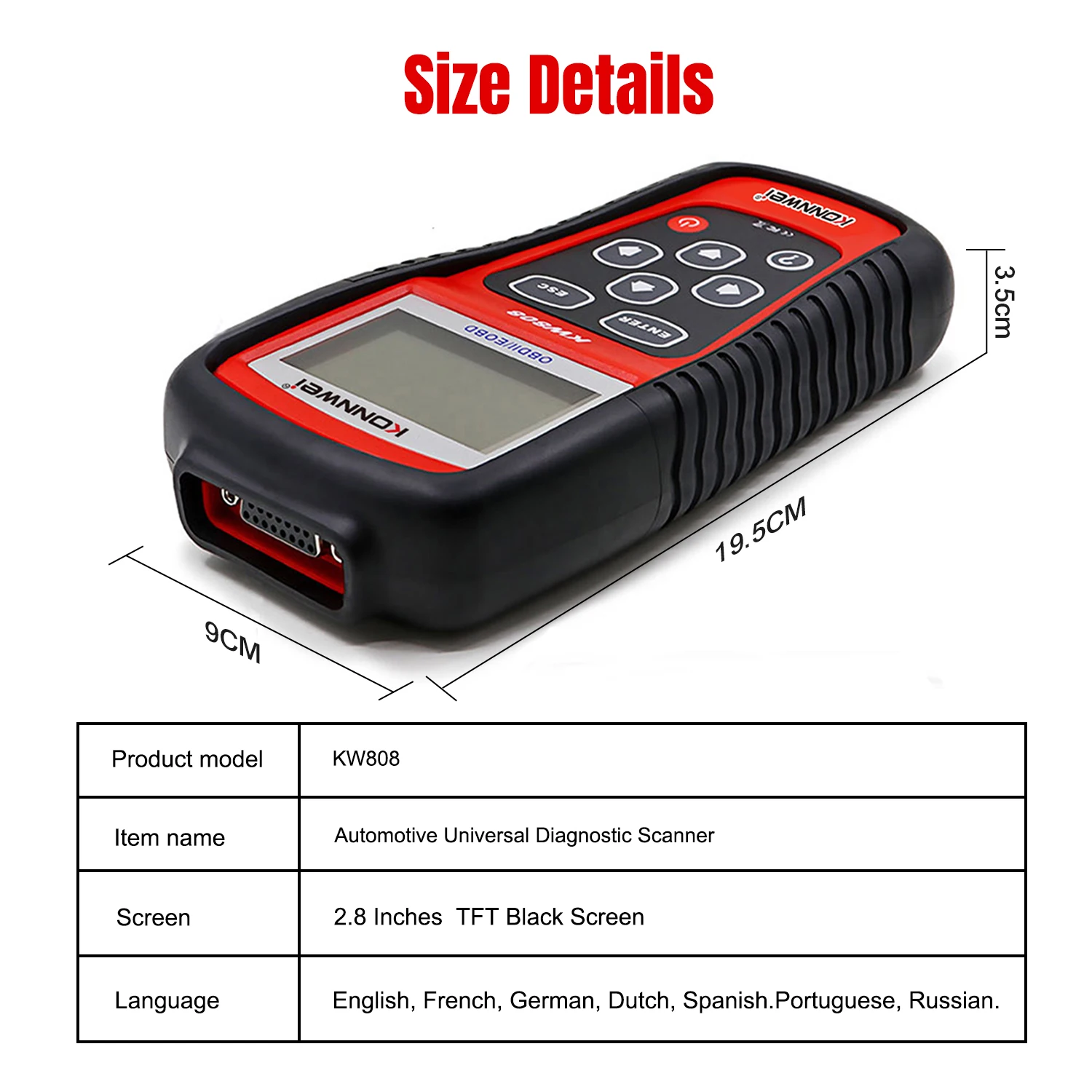 Escáner Diagnóstico OBD2 Profesional Konwei KW808 - Lector De Códigos Para Coches Universal - Compatible Con Todos Los Vehículos OBD2