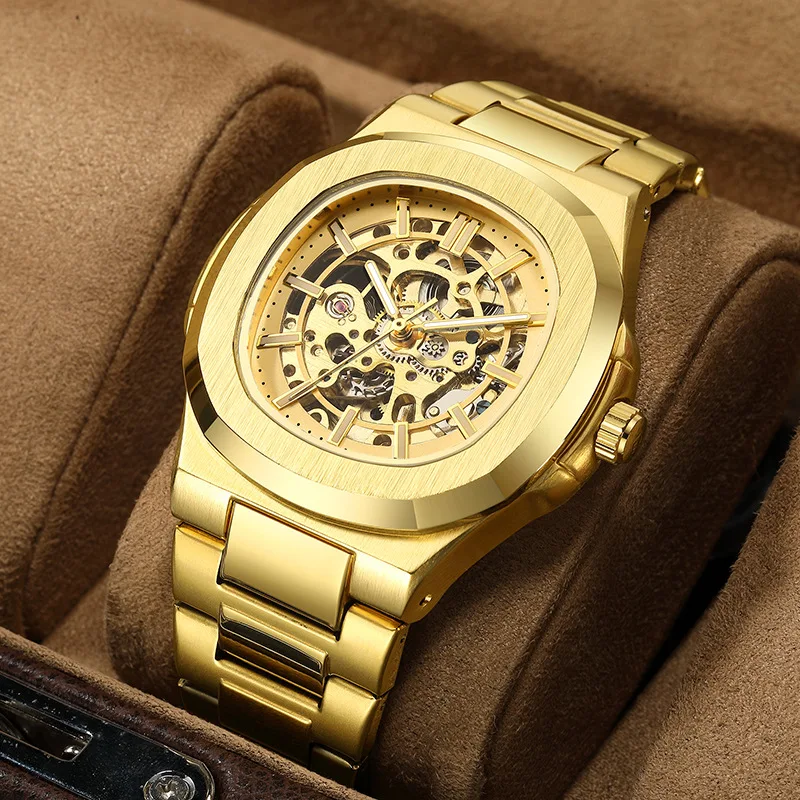 Luxury Men's Automatic Skeleton Watch Luminous Feature Business Hollow Mechanical Men Watch