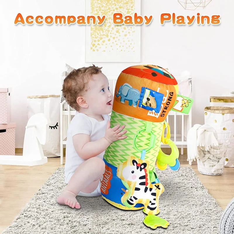Colorful Plush Crawling Back Cushion Reef Prop Gym Activity Lying Baby Sleep Pillow Cute Soft Baby Toy with Rattles Teether