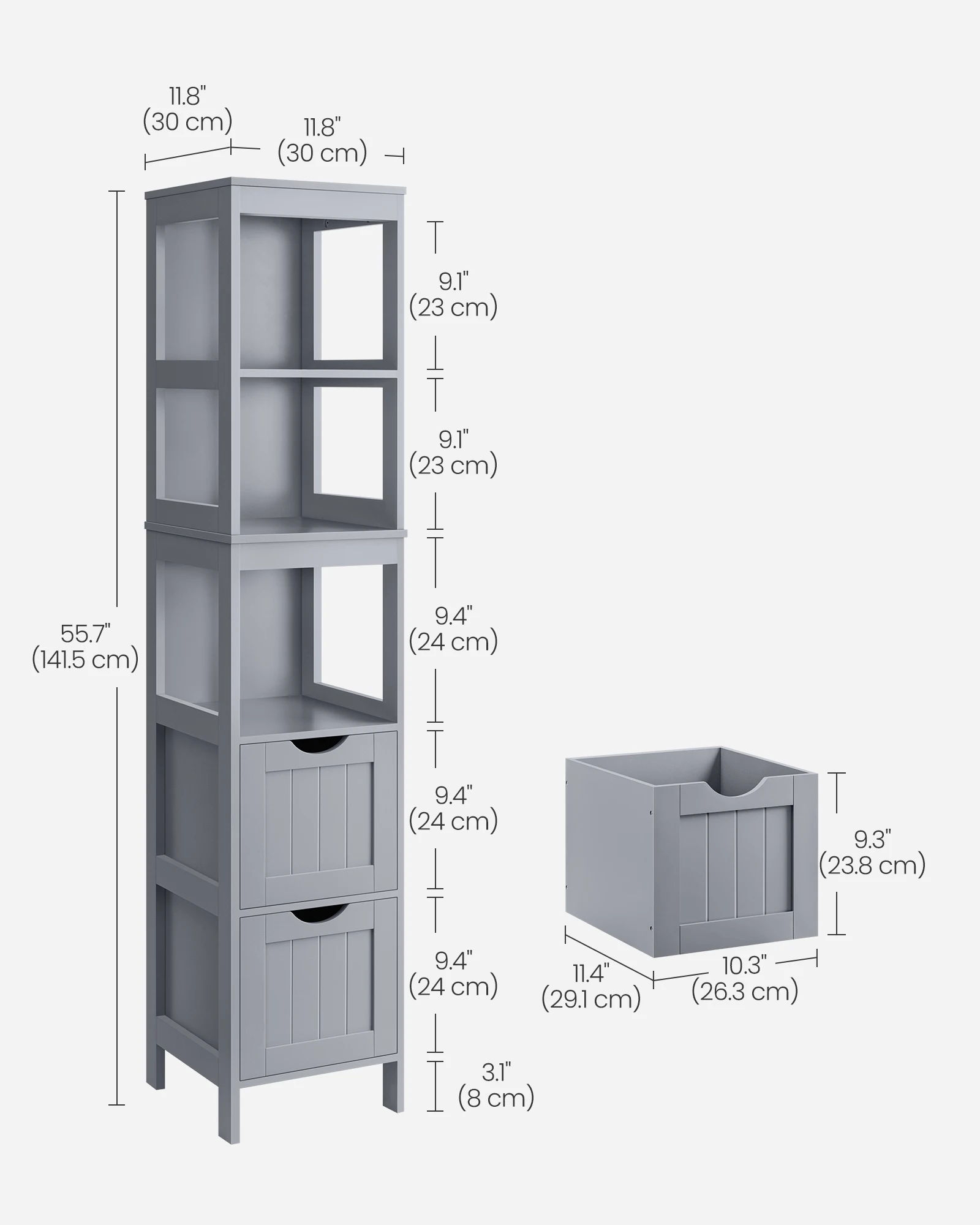 VASAGLE Freestanding Bathroom Storage Cabinet with 2 Drawers