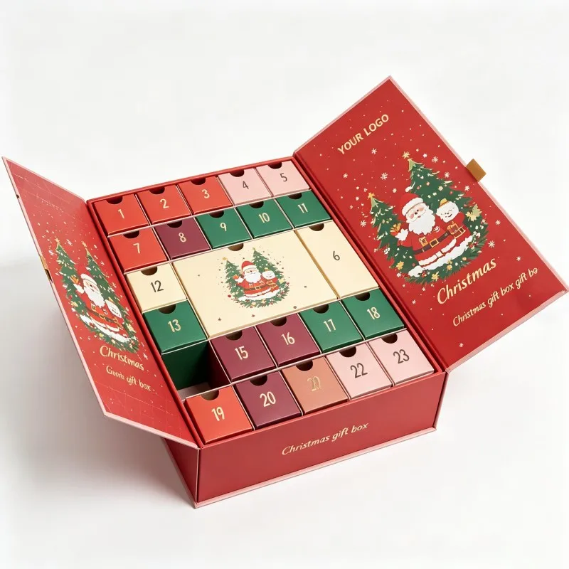 Soy Ink Custom Logo Advent Calendar Box, Luxury Christmas Cosmetic Countdown Gift Box, Hot Sale na 24 Drawers Advent Calendar Box