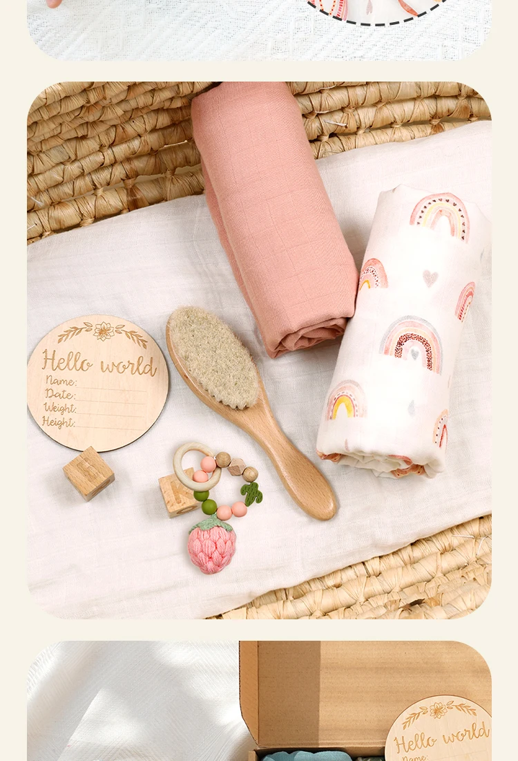 Popular Newborn Baby Blanket Gift Set Low Moq Muslin Swaddle Blanket