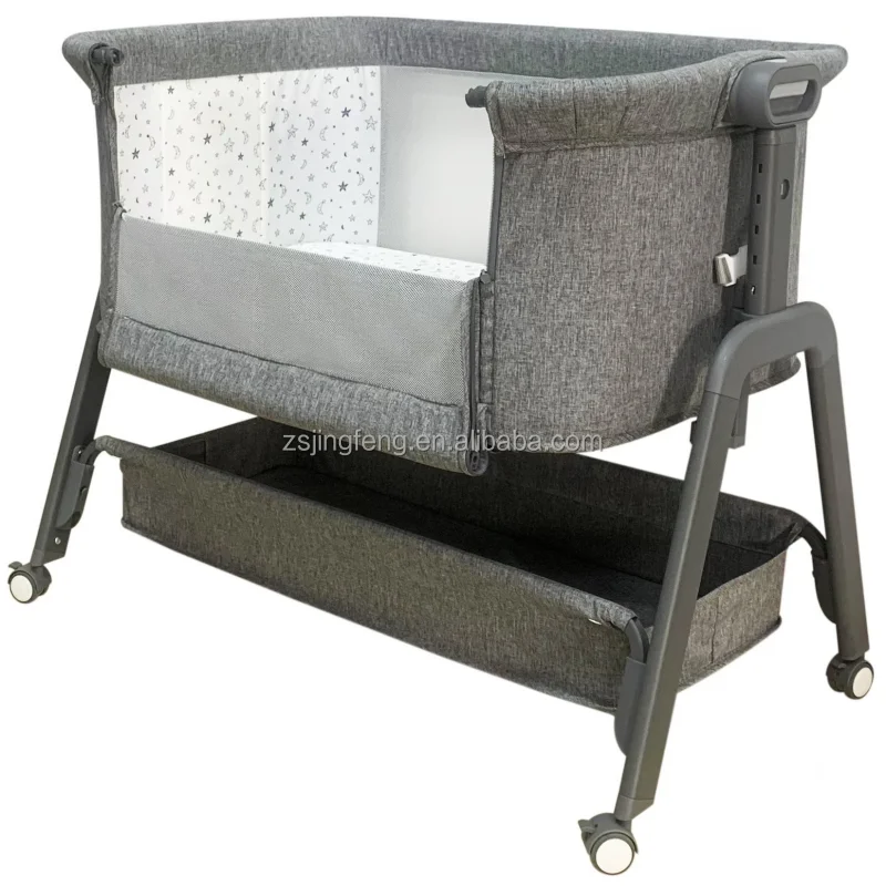 Portable Baby Bassinet Baby Bedside Co-Sleeping for 0-6 Months 5 Height Adjustable Bedside Crib Baby Bed Cot with Mosquito Net