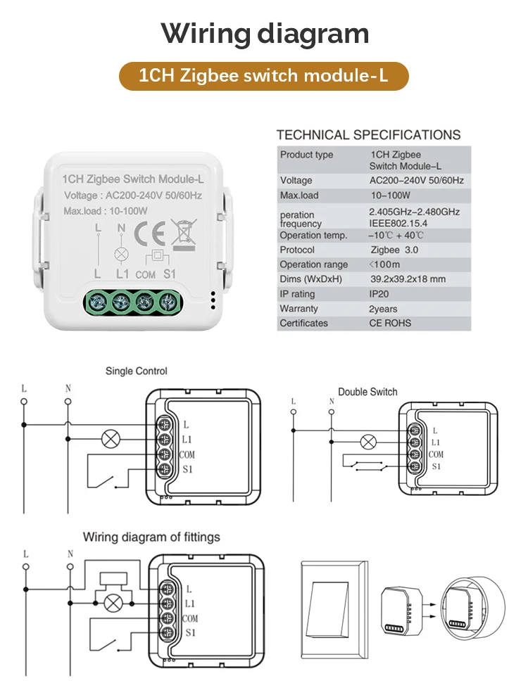 Zigbee Smart Switch Module with Neutral Line for Light Control