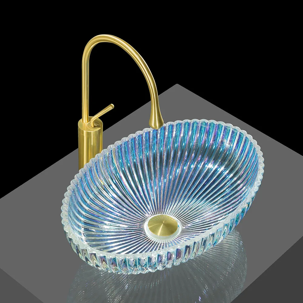Transparent Color Basin Electroplated Colorful Crystal Transparent Wash Basin Simple Basin ...