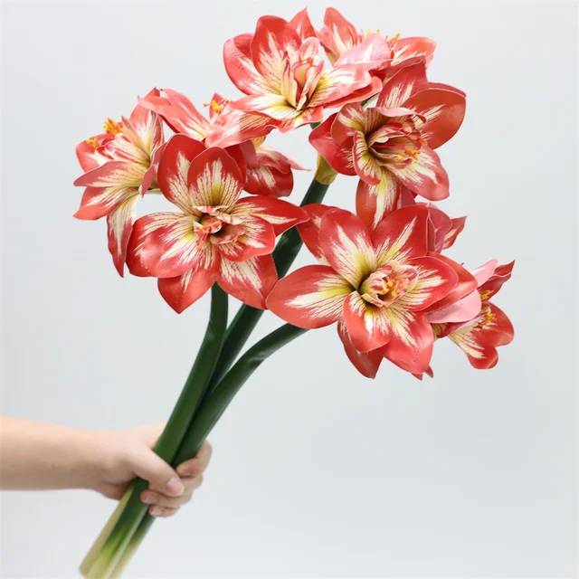 Wholesale High Quality PU Orchid Artificial Long Stem Real Touch Clivia Flowers Clivia Plants for Table Decor
