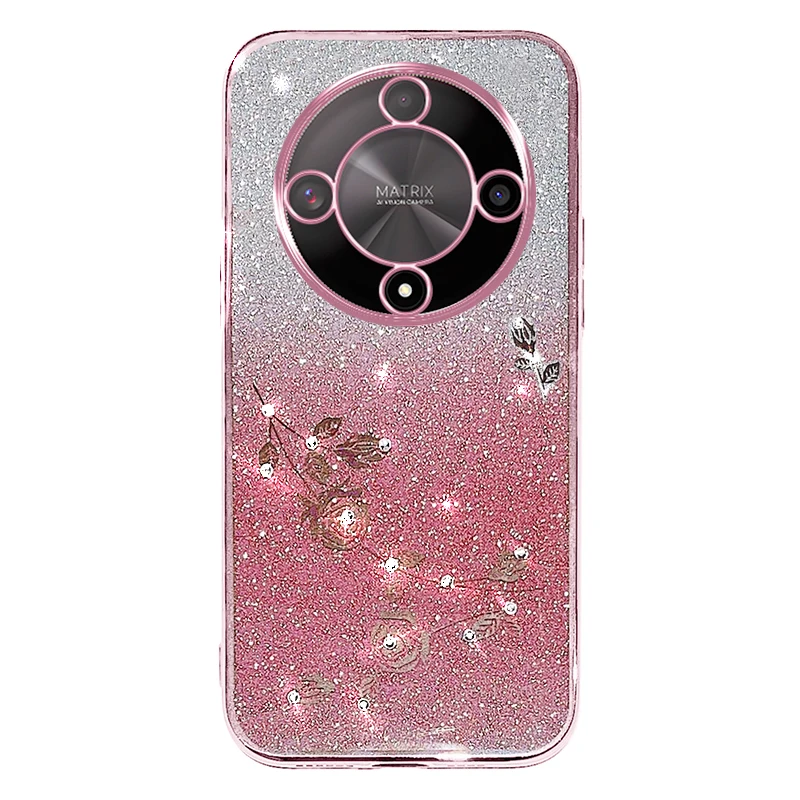 Glitzer-Handyhülle Für Honor 8X – Mit 360° Drehbarem Kickstand & Fingerring, TPU, Roségold