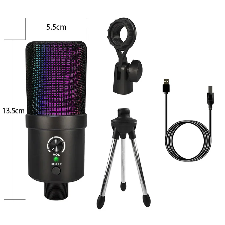 USB电容麦克风 新型U780通用串行总线RGB电容式麦克风麦克风采访心形电容式麦克风组件