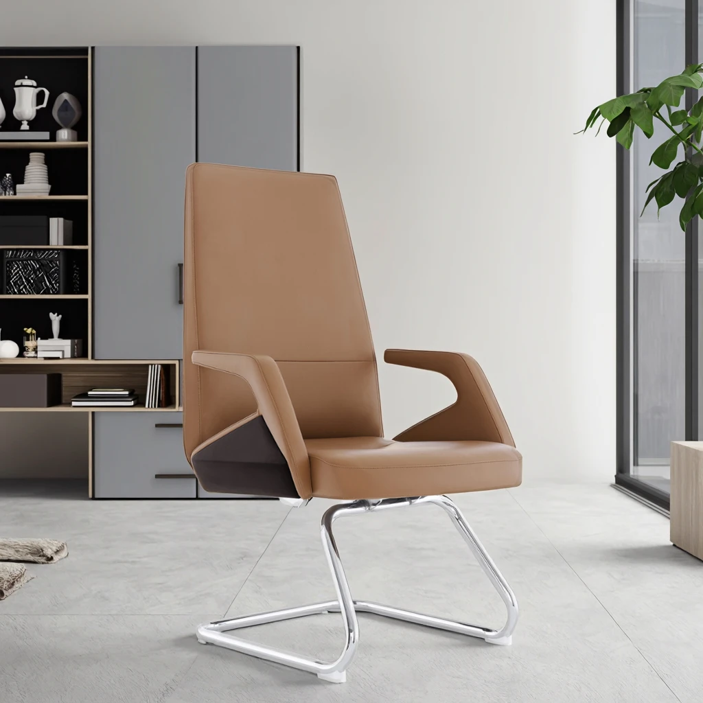 Industrial Leather Executive Conference Chair with Chrome Frame Steel Core Joints Adjustable Height-Modern Office Furniture 6