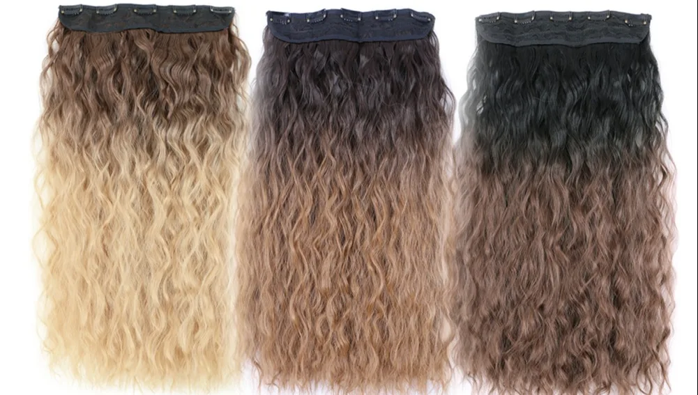 Heat Resistant Synthetic Long Curly Wavy Cheap 22inch 5 Clip In Hair