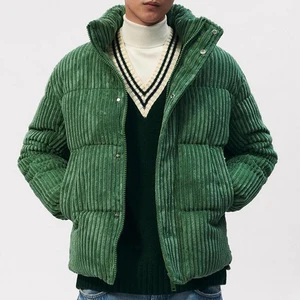 Custom Logo Men's Winter Loose Bubble Down Padded Corduroy Puffer Jacket