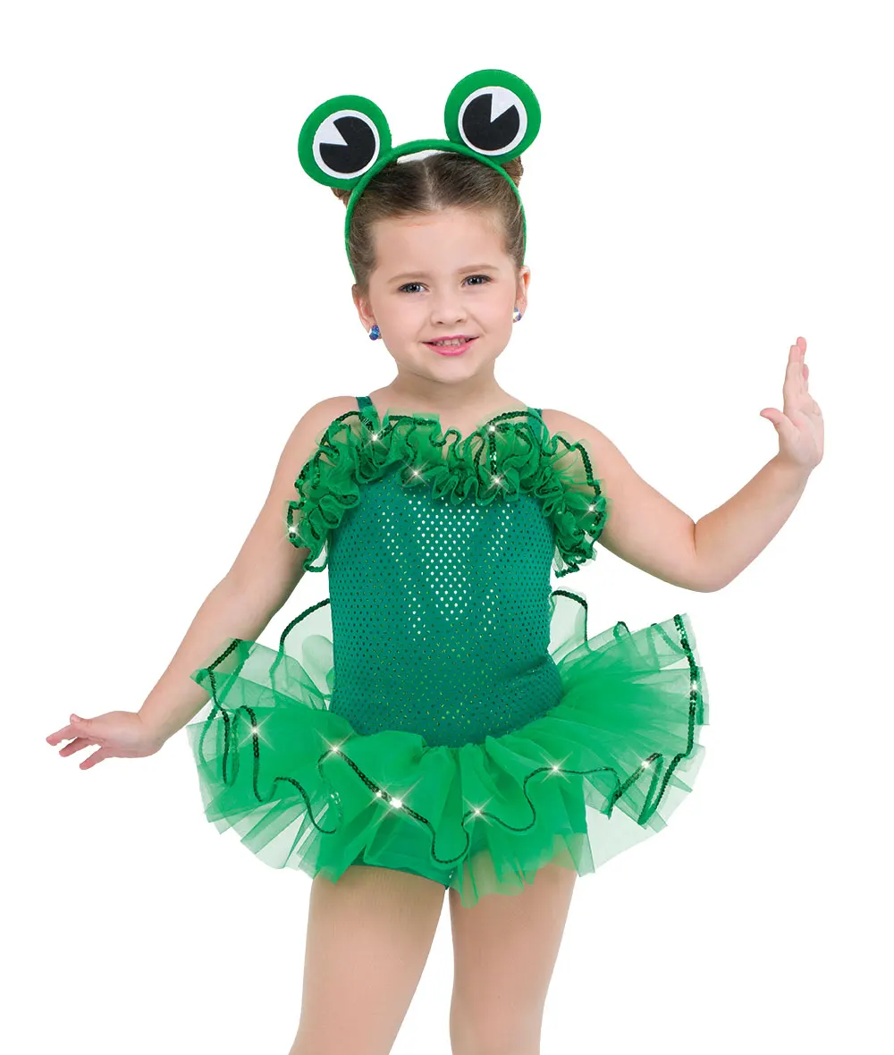 Kids Sequin Sparkle Cute Green Dance Costume Tutu Skirt Ballet Dance  Costume Frog Dance Costume