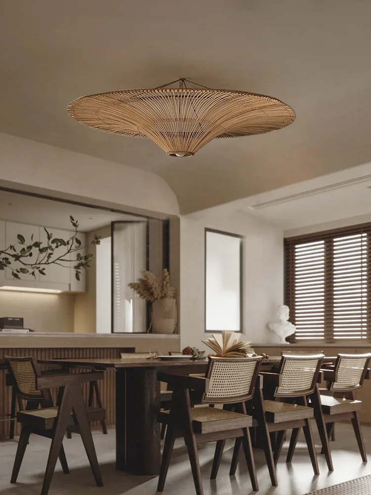 Minimalist Japanese Wabi Sabi Style Retro Rattan Art Ceiling Lamp Homestay Hotel,Southeast Asian Style Rattan Woven Lamp