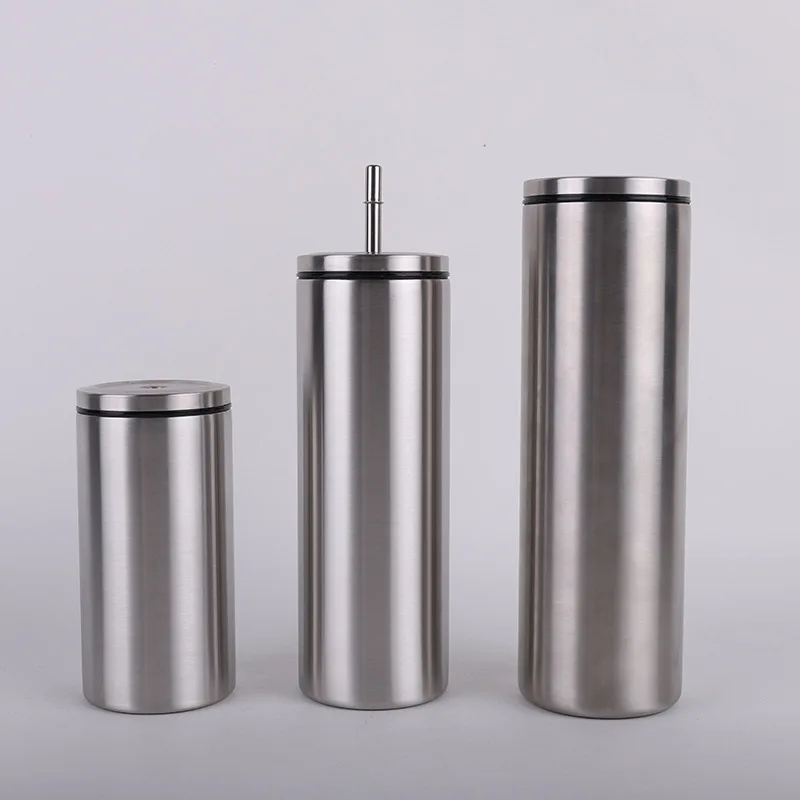 Skinny Double Wall Stainless Steel Tumbler With Screw Lid And