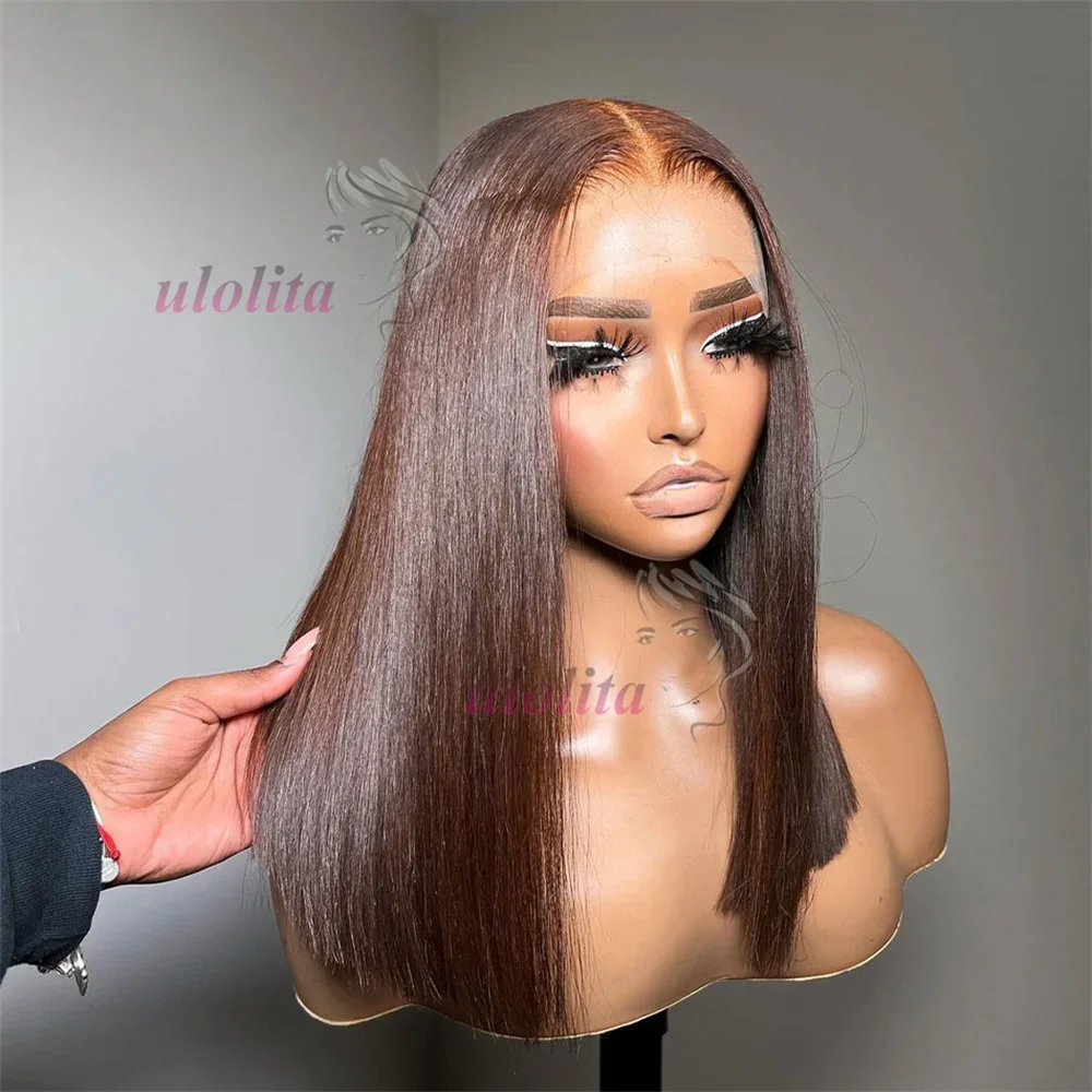 Chocolate Brown Short Bob Wig Human Hair 13x4 Lace Front Wig Brown Straight Short Bob Wigs For Woman Bleached Bob Wig_voghion.com