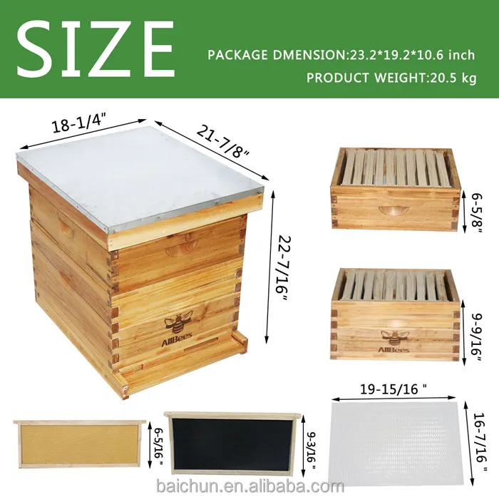 Bee Hive Kits 20 Frames Complete Langstroth Bee House With 1 Deep 1 ...