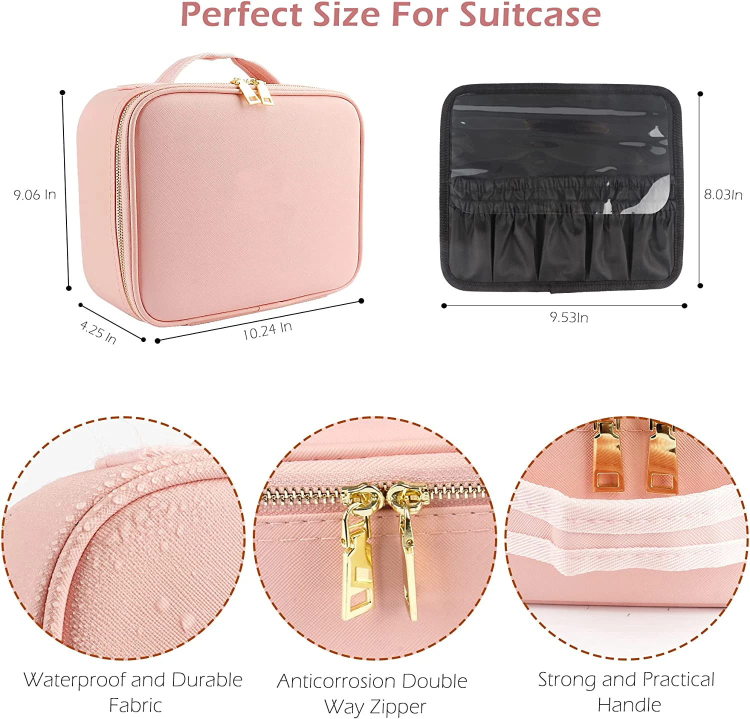 Makeup Bag With Mirror Rechargeable Cosmetic Case With 2-layers Makeup ...