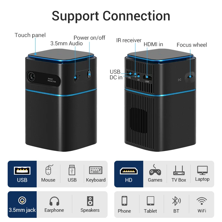 Hotack D042 Mini Smart Projector - Portable WiFi DLP Home Theater