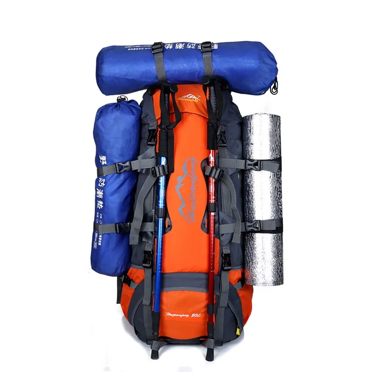 Factory Customized Cheap 80L Outdoor Adventure Eternal Frame Travelling Hiking Backpack with Rain Cover