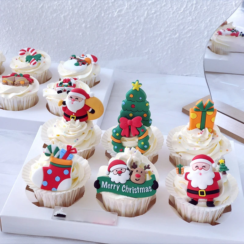 Set 7 Decorazioni Per Torte Natale | Cupcake Topper Di Natale Con Babbo Natale, Albero, Slitta, In Plastica E Carta, Per Feste