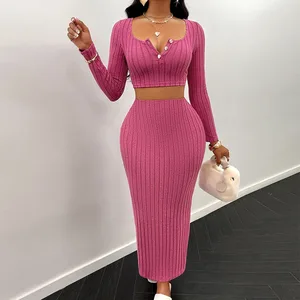2025 Autumn and Winter Women's New Hip Hugging Half Length Skirt Set Long Sleeve Slimming Fashion Two Piece Set