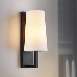 Farmhouse Black America Style Decor Wall Bracket Light Fixtures With Fabric Shade E26 Wall Lamps for Bedroom Living Room Hallway