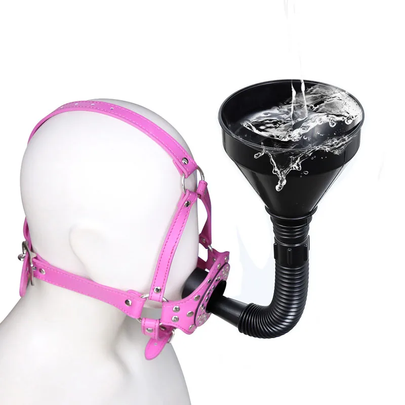 Pu Leather Head Harness Mouth Opening Funnel Enema Gag Fetish Slave Bondage Funnel Open Mouth