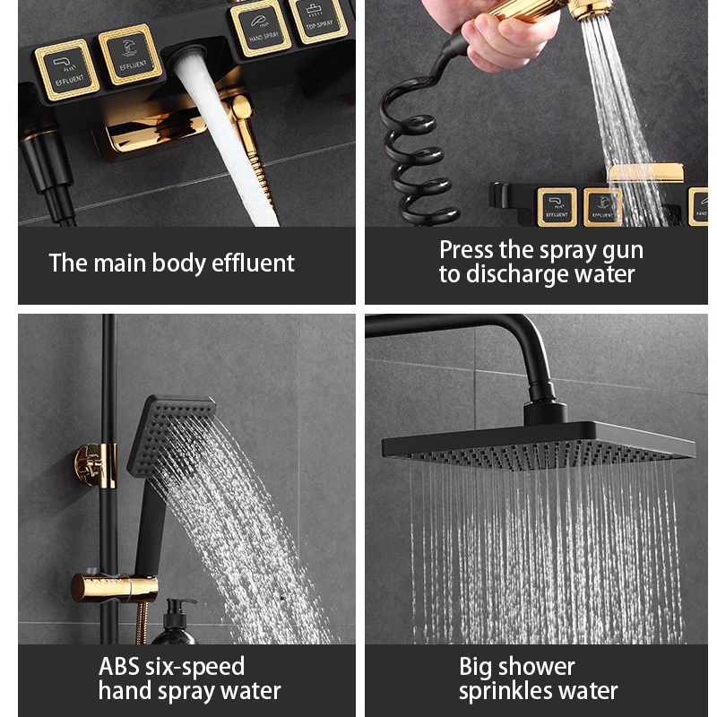 Цвета: черный золотистый интеллигентая (ый) Термостатический смеситель для душа голову все медные можно поднять и понизить кнопочного типа бытовой