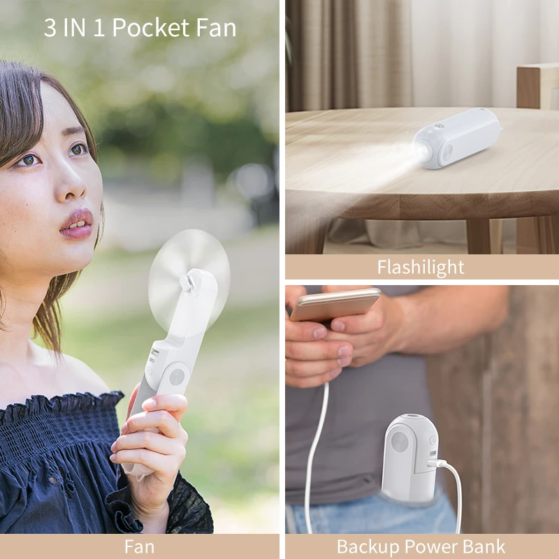 Hot Sale Multifunction 3 in 1 Portable Usb Mini Fan Small Outdoor Air Cooling Handheld Fan Super Quiet  Foldable  Fan