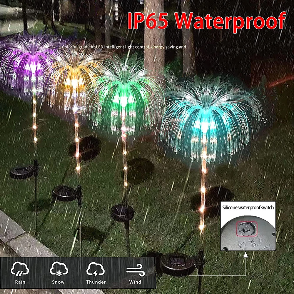 Waterproof Fiber Optic Decorative Solar Lights Outdoor Jellyfish Night