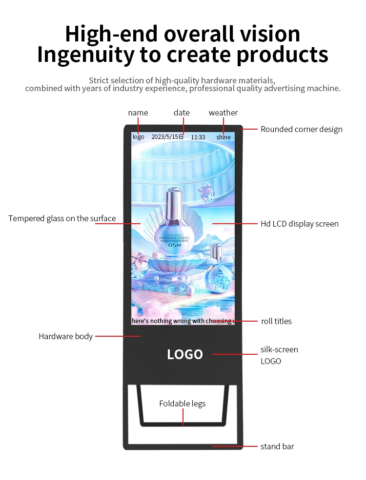 electronic  brand advertising machine split screen loop playback cosmetics display advertising display screen ticker human