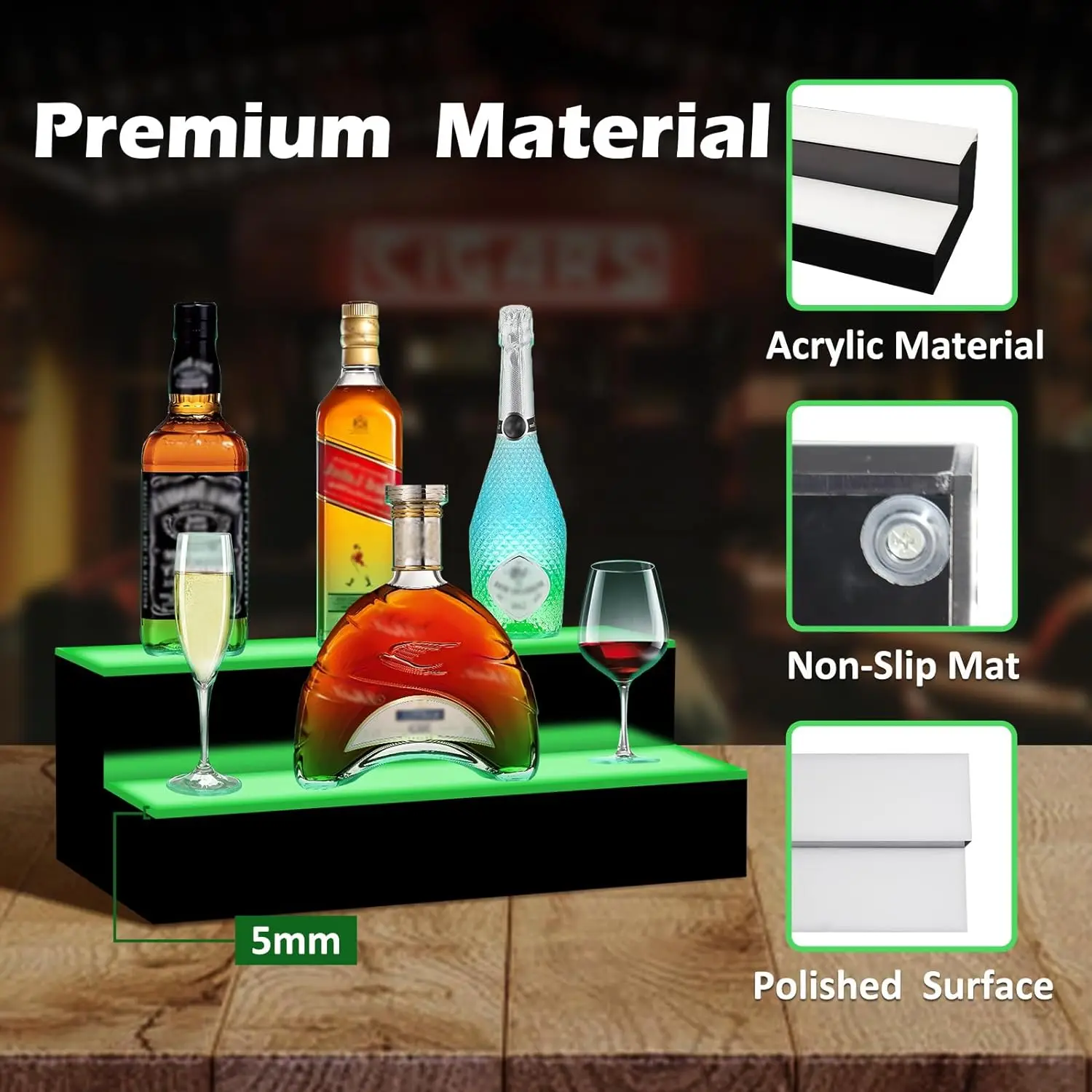 24 Zoll LED-beleuchtetes Flaschenregal, 2-stufig, für Hausbar und gewerbliche Getränkeauslage, mit Fernbedienung, Acryl 24 Zoll LED-beleuchtetes Flaschenregal, 2-stufig, für Hausbar und gewerbliche Getränkeauslage, mit Fernbedienung, Acryl