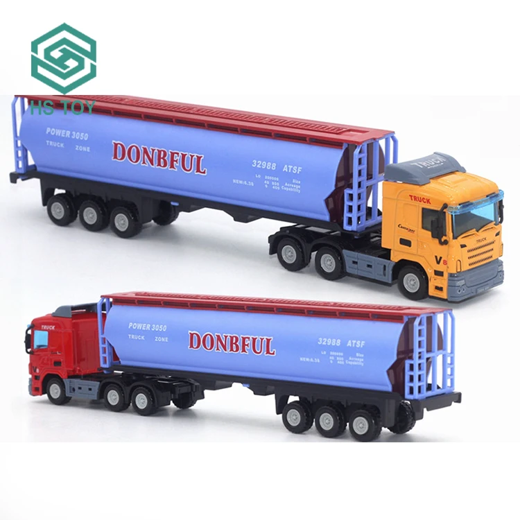 HS Diecast Model Semi Tow Flatbed Oil Tank Tanker Towing Transport Car Container Long Slide Trailer Truck With 1 48 Scale