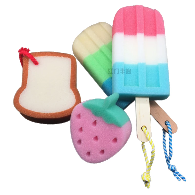 New Arrival 2024 Customized Shape Ice-cream Soft Shower Sponge Bubble Cleaning Bath Sponge