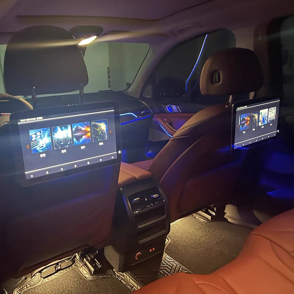 Android Headrest Video Player Rear Seat TV Screens for BMW X5 G05 X6 X7 23-24 Built-in Powers Socket Plug and Play Media Display