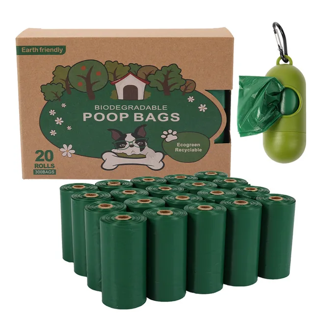 Bio-based unscented puppy pet waste disposal 300 counts extra strong pet dog poop bags with dispenser poop bag holder