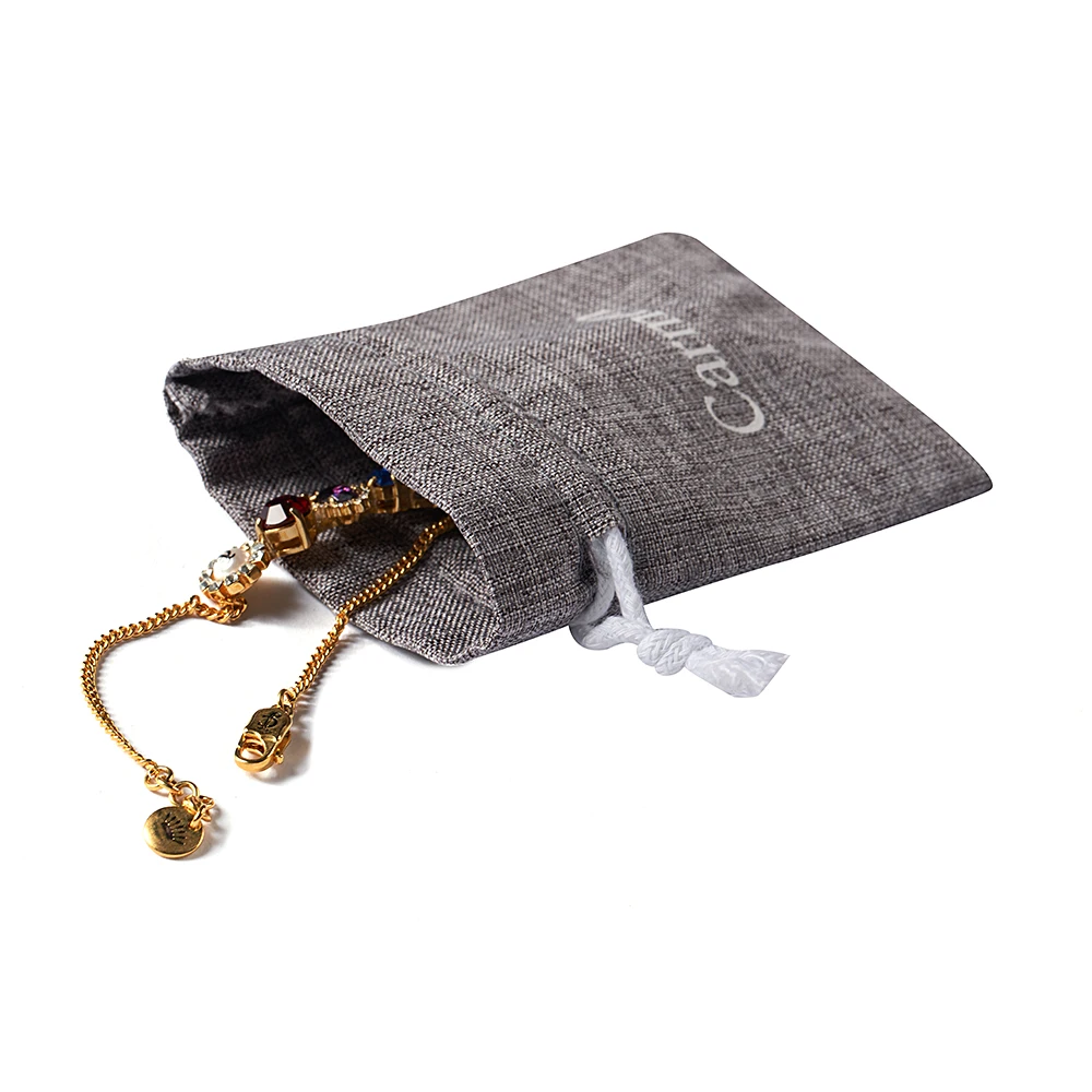 Eco-Friendly Recyclable Custom Logo Printed Jute Jewelry Bag Drawstring Gunny Sack Bag Jute Gift Candle Linen Pouch