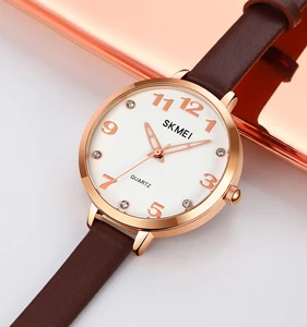 SKMEI 2028 High Quality Low MOQ Genuine Leather Watch Women Luxury Lady Quartz Wristwatch