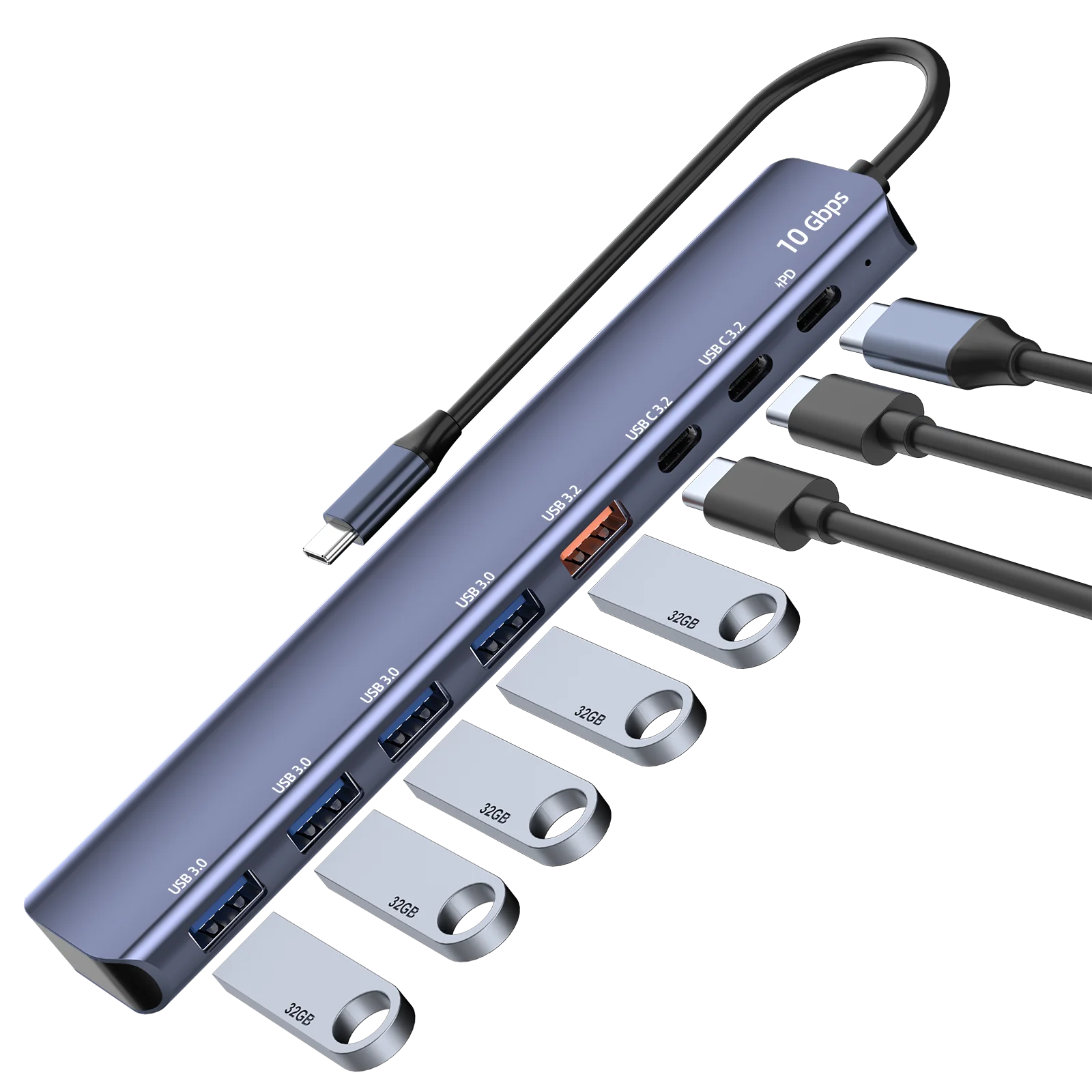 Xput Aluminum Alloy 8 in 1 USB3.2Gen Type-C Hub Gen2 Data Transfer 10Gbps Splitter Computer Hub 8-port Docking Station