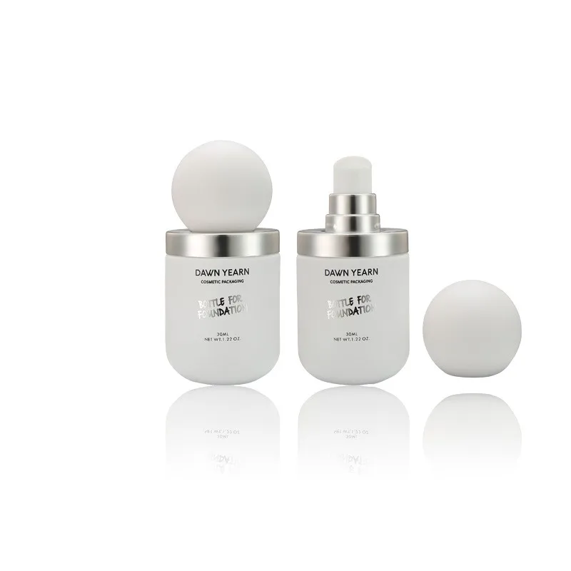 30ml Capsule Liquid Foundation Face Cream Glass Bottle Frosted White Cosmetic Packaging Cream Lotion Pump Bottles